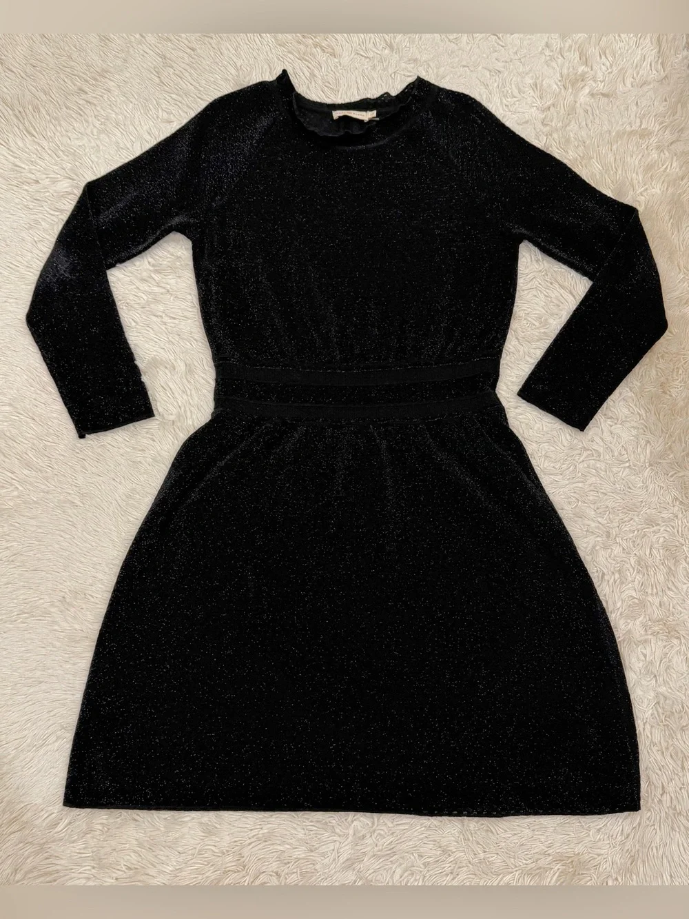 Tory Burch Isabelle Metallic Wool Blend Dress Large Black Sweater Long Sleeve